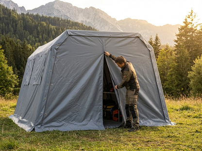 Grey PVC storage tent endwall, 2.4m width, waterproof