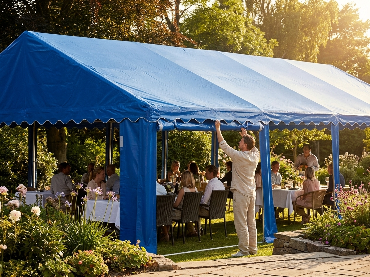Blue PVC/polyester marquee roof cover 5x10 m - view 3