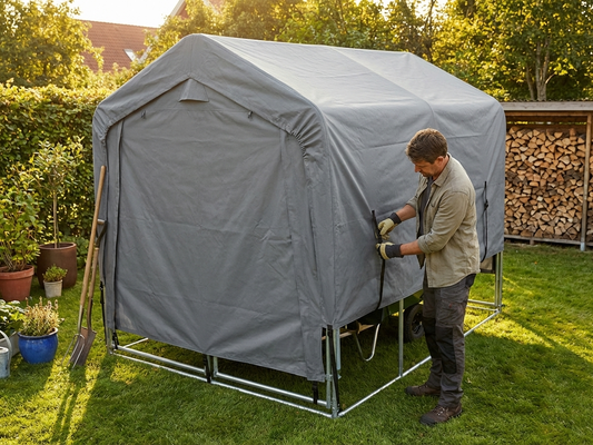 Grey storage tent roof cover in 2x3 meters made from PE tarpaulin