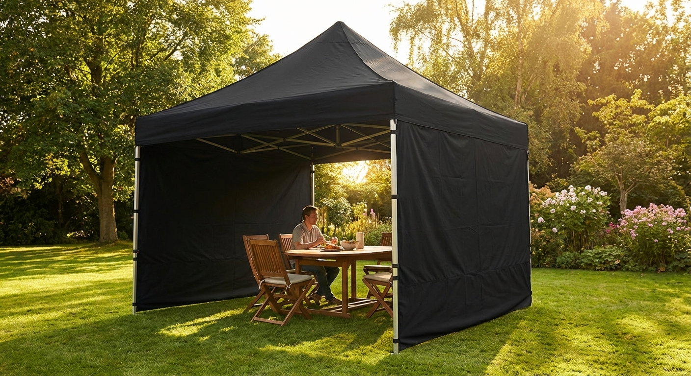 Black pop-up gazebo 4x4 m with flame retardant steel frame - view 3