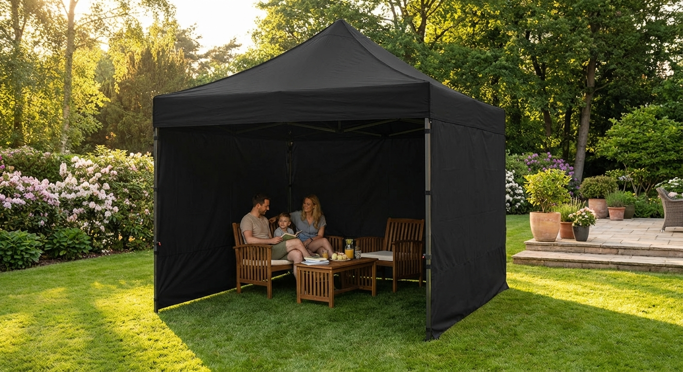 Black pop-up gazebo with aluminium frame for outdoor events