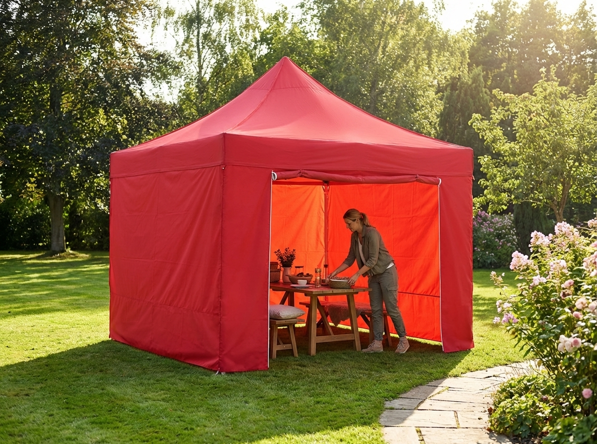 Red pop up gazebo with aluminium frame for outdoor use - view 3
