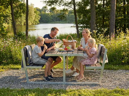 Black picnic table with pinewood and galvanised steel, 2.05x1.8x0.85 m - view 3