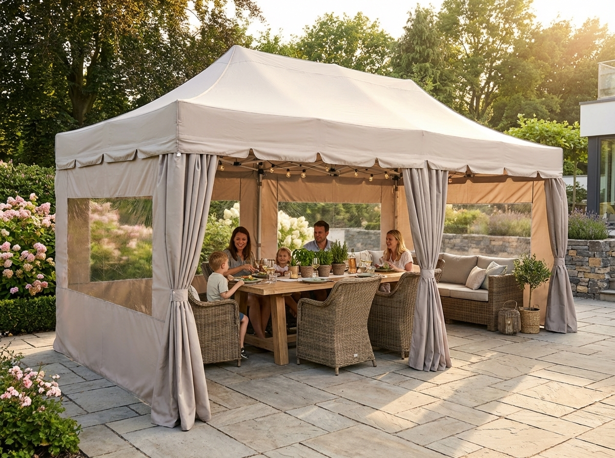 Pop up gazebo in latte colour with aluminium frame for outdoor events - product detail
