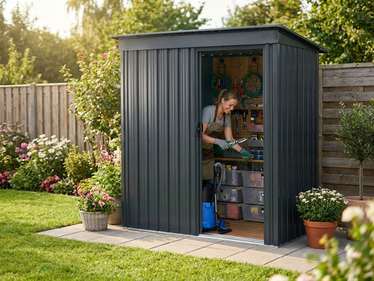 Anthracite garden shed made of galvanised steel for outdoor storage