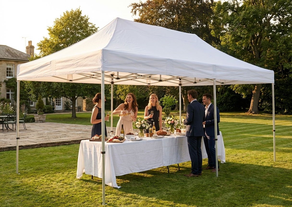 White pop-up gazebo 4x6 m with steel frame for outdoor events