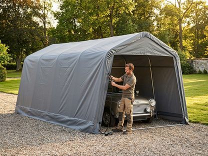 Portable garage roof cover in grey PVC for outdoor use - view 3
