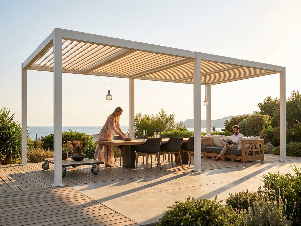 Aluminium Bioclimatic Pergola in White 4x5.8m - view 3