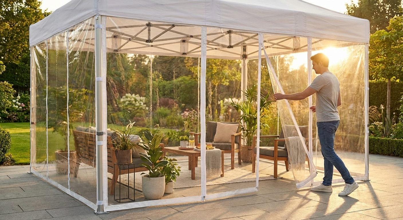 Transparent sidewall kit for 4x6m gazebo, polyester with PVC - view 3