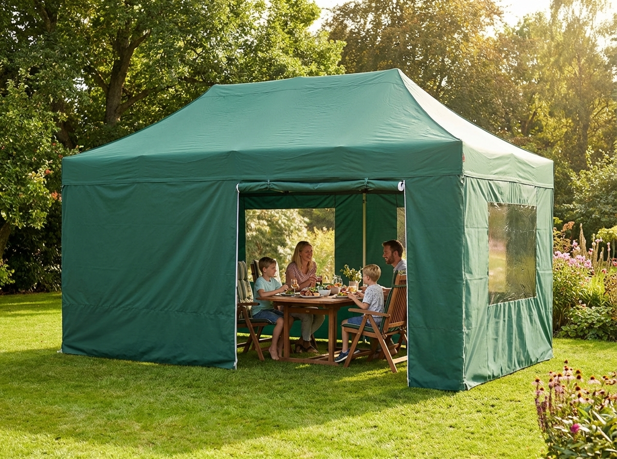 Pop up gazebo with steel frame and green canopy for outdoor use - view 3