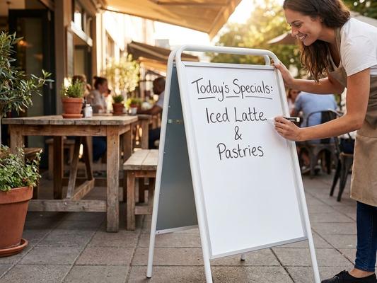 White A-board 58x92cm made from zinc-aluminium alloy