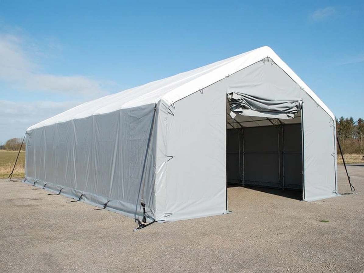 Storage shelter 8x16.2 m in white and grey with PVC and steel construction - product detail