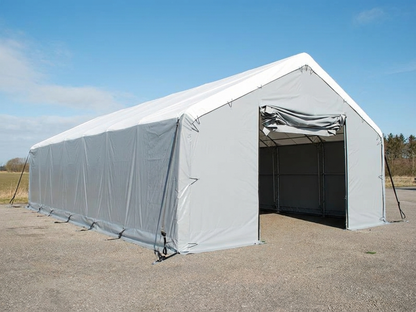 Storage shelter 8x16.2 m in white and grey with PVC and steel construction - product detail