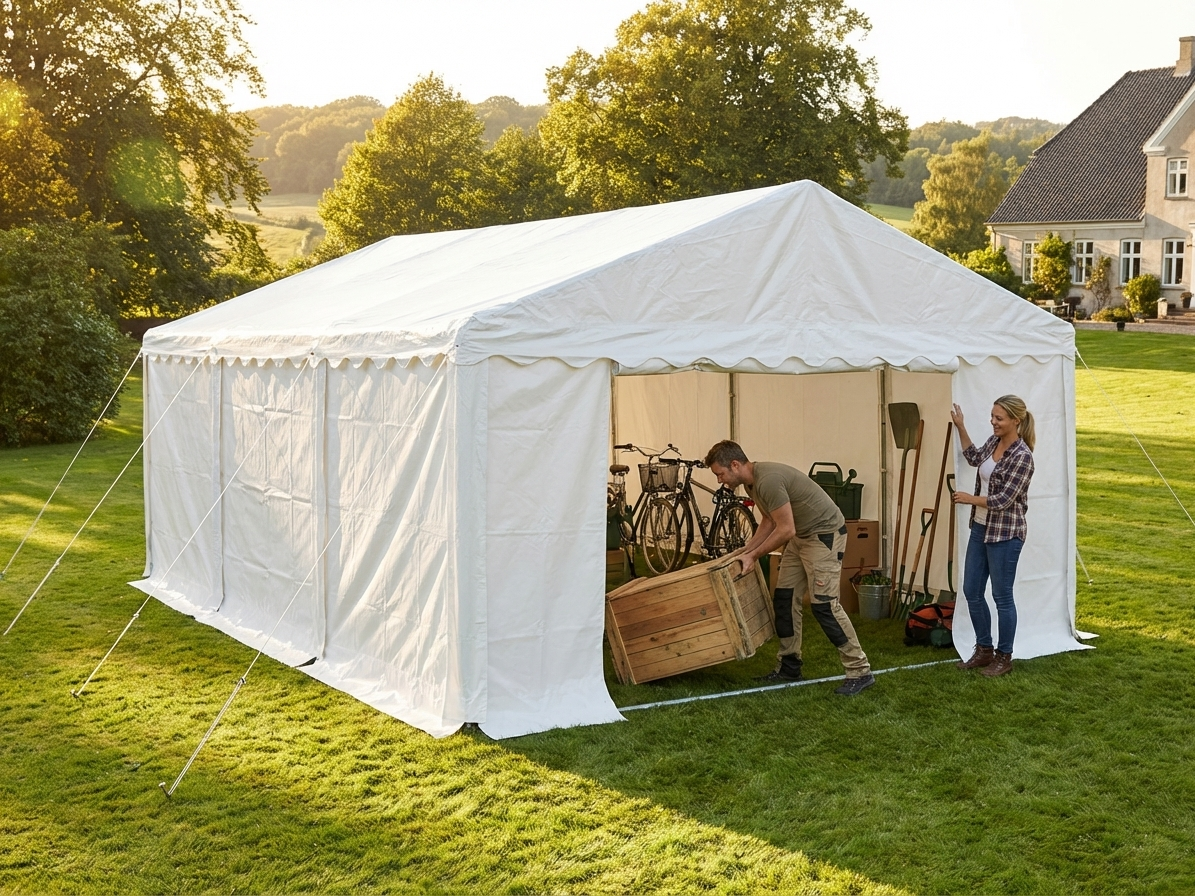 White outdoor storage tent 5x6 m with galvanised steel frame - view 3