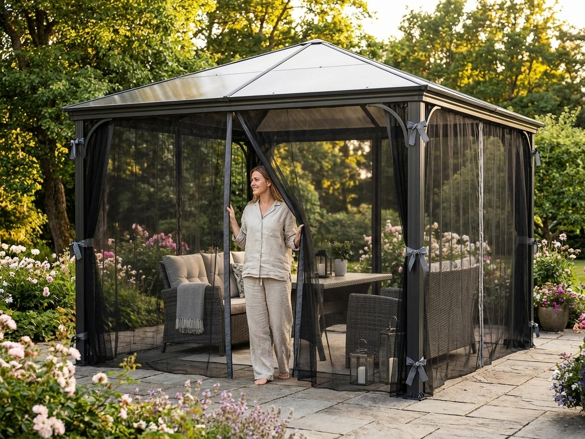 Black mosquito nets for gazebo use, made of polyester
