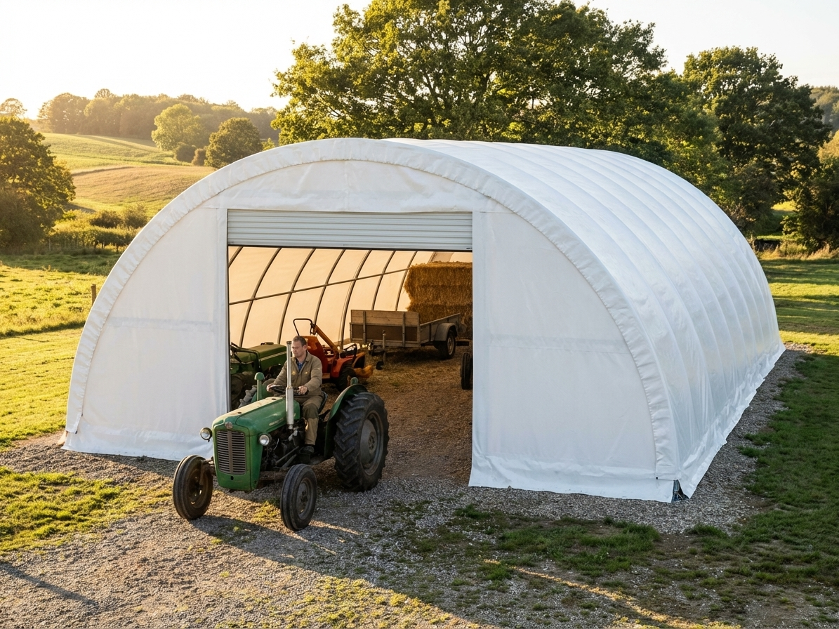 Arched Storage Tent 9.15x20x4.5 m in White for Industrial Use