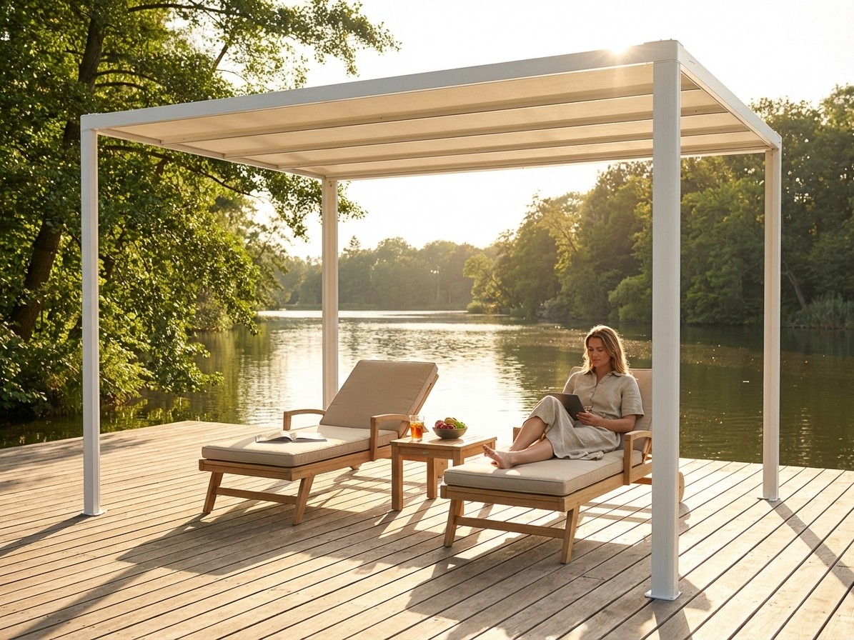 Pergola Gazebo 3x3 m in White/Beige with Aluminium Frame