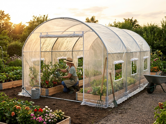 Polytunnel greenhouse cover in transparent 180 micron foil