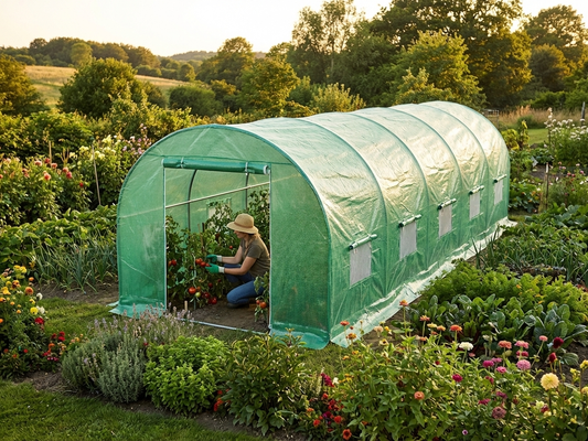Green polytunnel greenhouse cover for outdoor gardening - product detail
