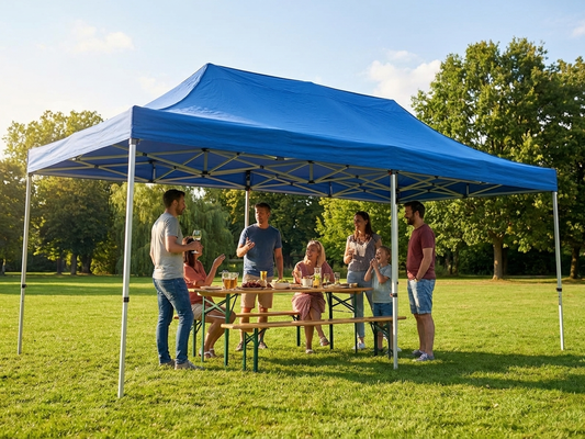 Blue pop-up gazebo 4x8 m with aluminium frame for outdoor events