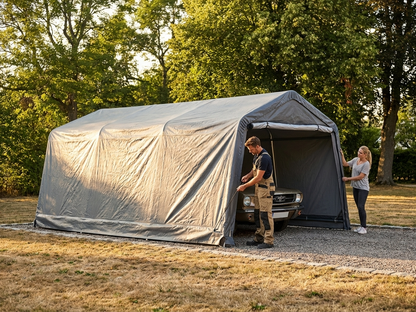 Portable garage roof cover 3.6x7.2m in grey for outdoor protection - view 3