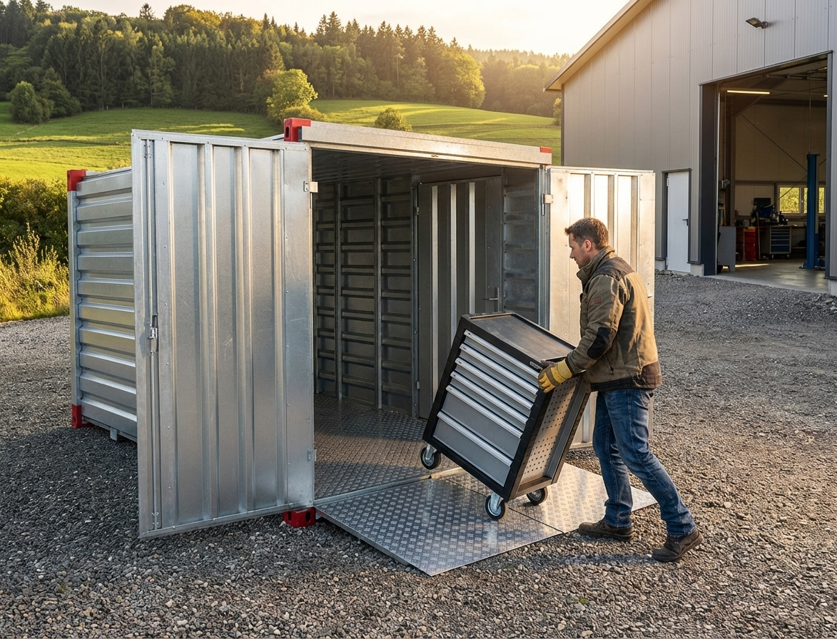 Steel double-wing door for industrial containers in silver - view 3