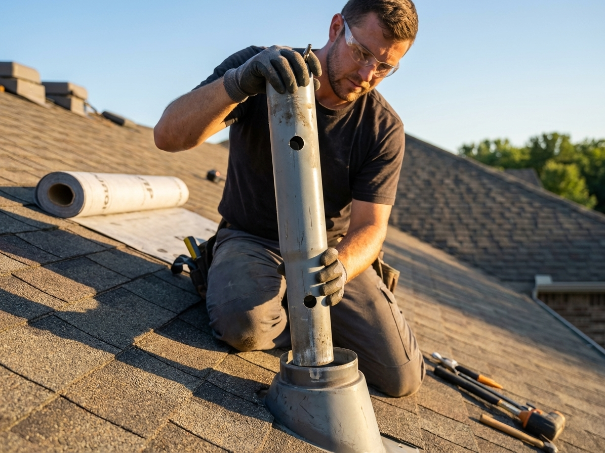 Grey roof pipe made from powder-coated steel for industrial use - product detail