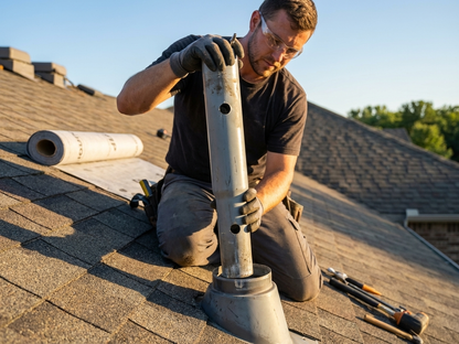 Grey roof pipe made from powder-coated steel for industrial use - product detail