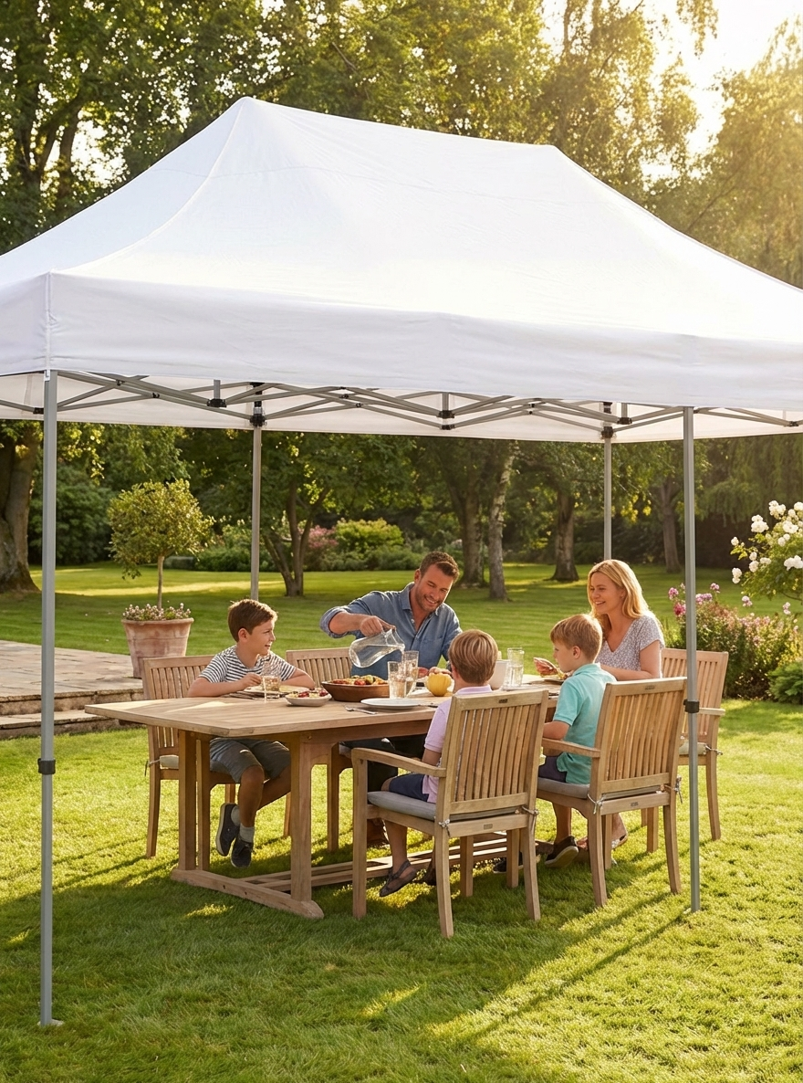 White pop-up gazebo 4x6 m with steel frame for outdoor events - product detail