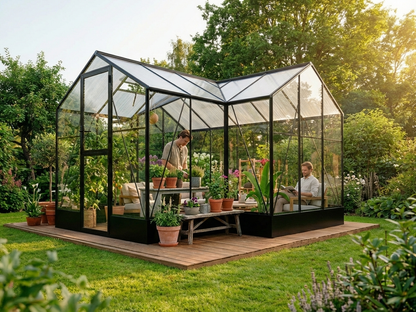 Spacious black polycarbonate and glass greenhouse - product detail