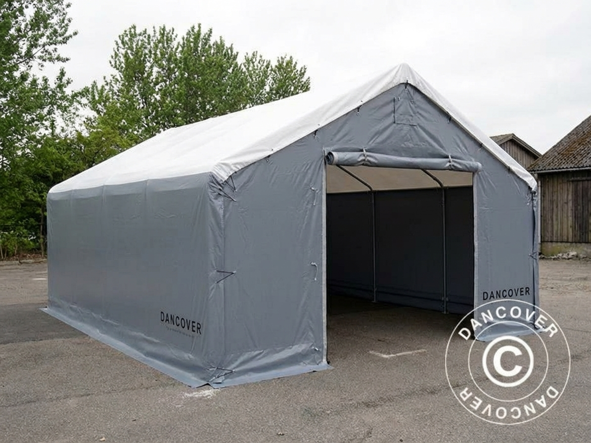 PVC Storage Shelter 7x7m in White/Grey with Galvanised Steel Frame - product detail
