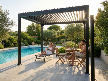 Bioclimatic pergola gazebo 3x4m black galvanised steel outdoor shelter - product detail