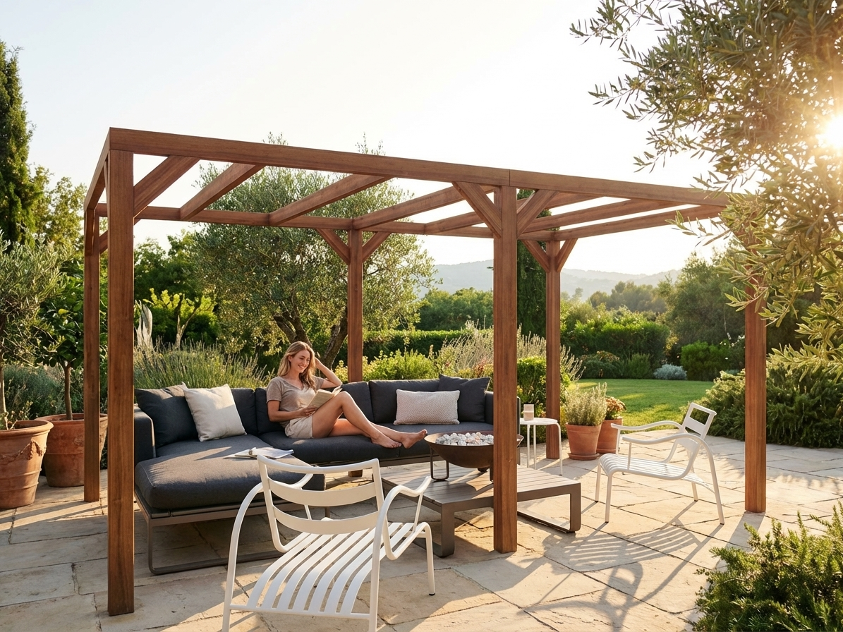Wooden pergola in brown, ideal for outdoor garden use - view 3