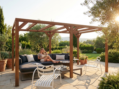 Wooden pergola in brown, ideal for outdoor garden use - view 3