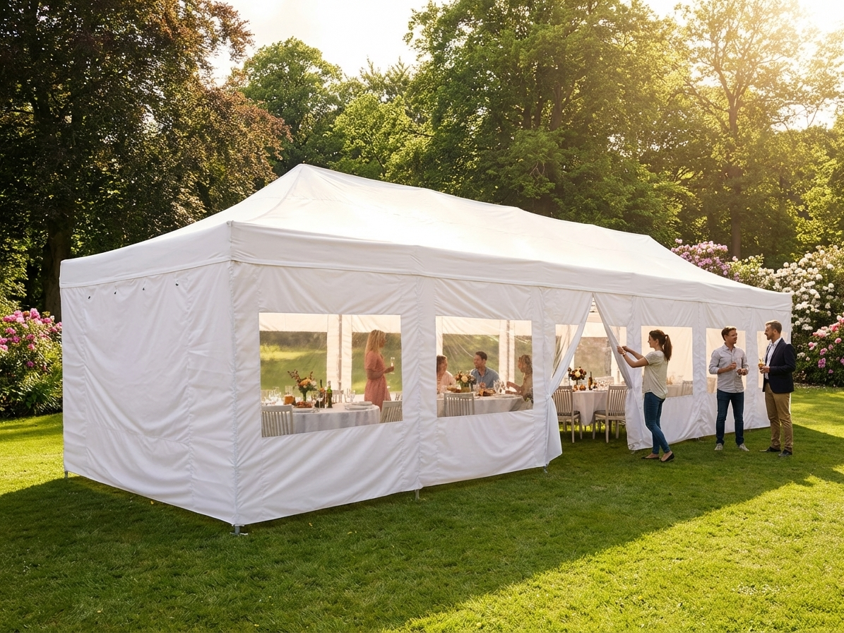 White pop-up gazebo 4x12 m with aluminium frame for outdoor events - product detail