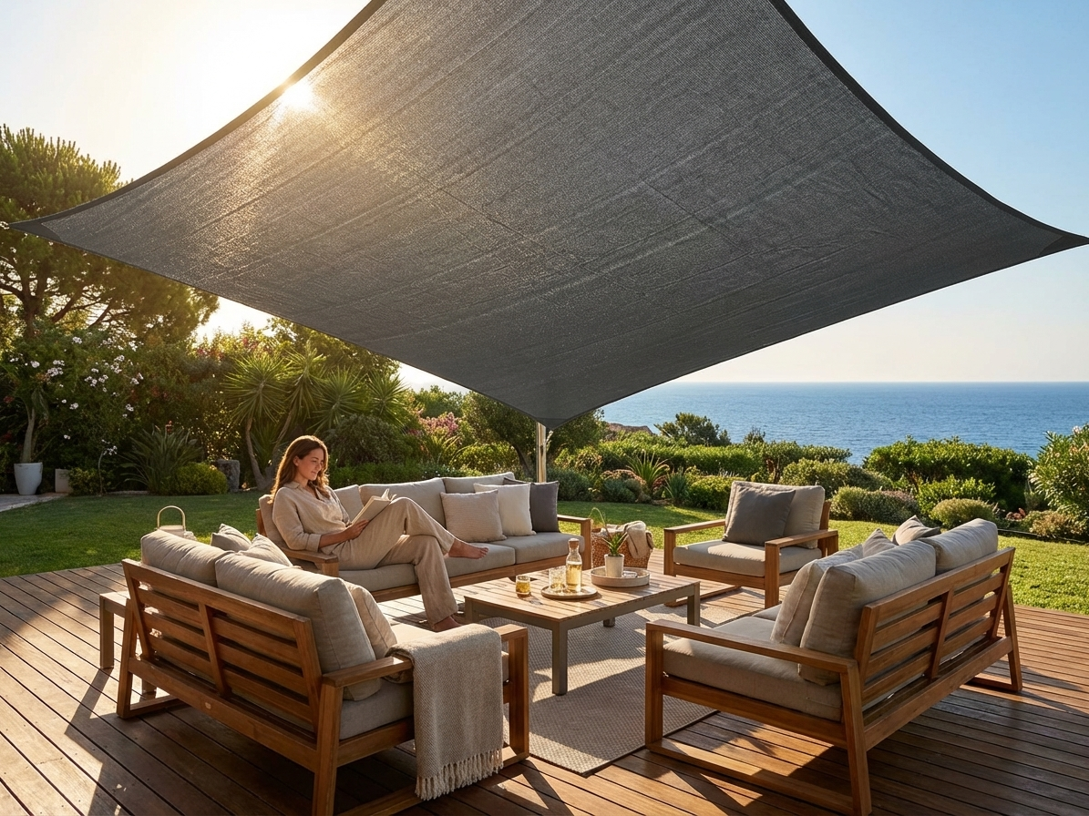 Anthracite sun shade sail 3.6x3.6m for outdoor use - product detail