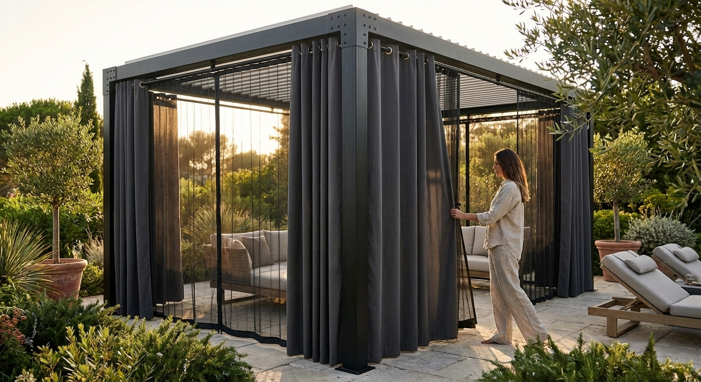 Black gazebo sidewalls with mosquito net for outdoor pergola - view 3