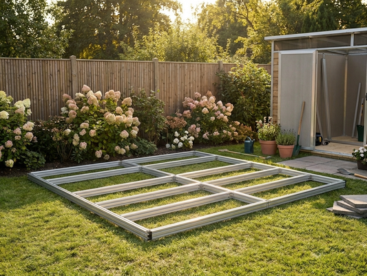 Steel garden shed floor frame for outdoor use