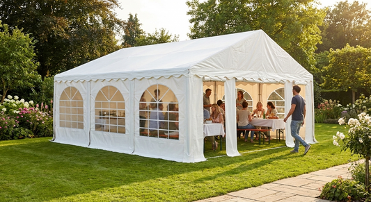 White PVC marquee 4x6m with galvanised steel frame for events