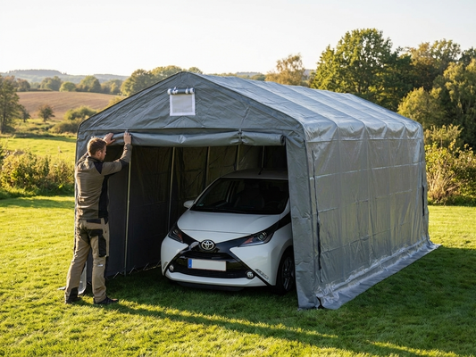 Grey portable garage made with PVC and steel for outdoor use - product detail