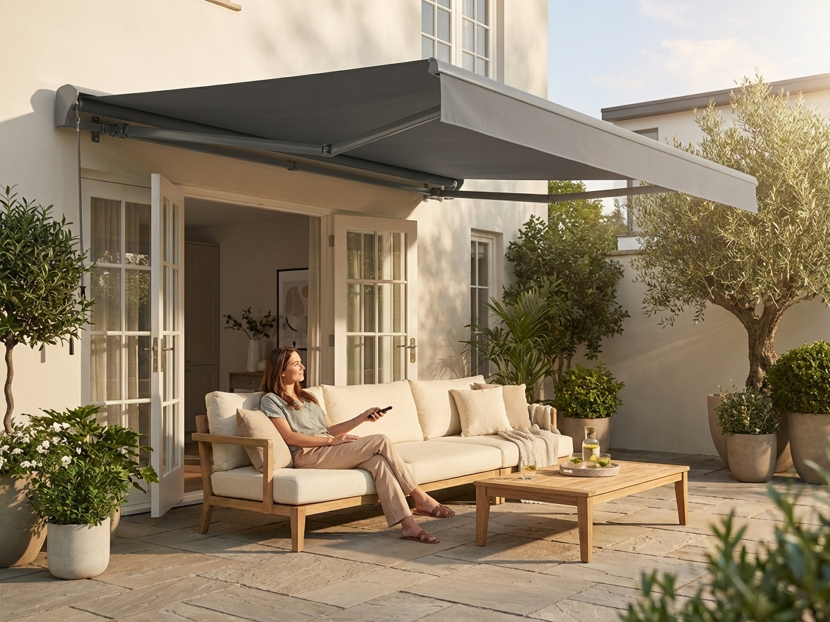 Grey awning with aluminium frame for outdoor use - view 3