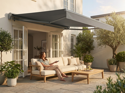 Grey awning with aluminium frame for outdoor use - view 3