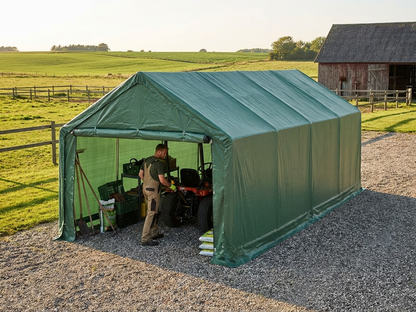 Green PVC storage shelter with galvanised steel frame for outdoor use - view 3