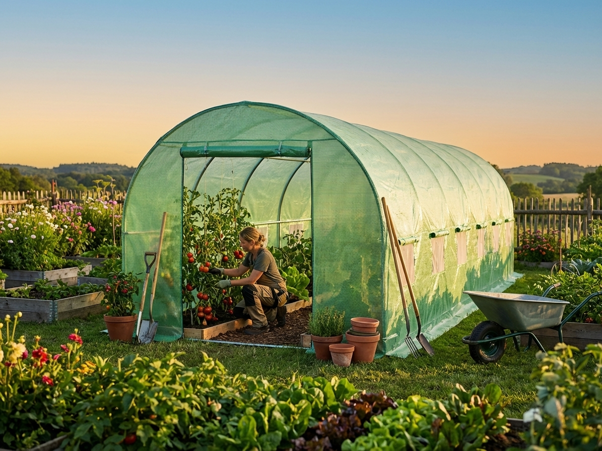Greenhouse cover made of polyethylene in green, 4x6.6x2 metres - product detail