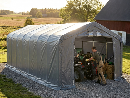 Grey PVC storage shelter 6x18x3.7 m for industrial use - view 3