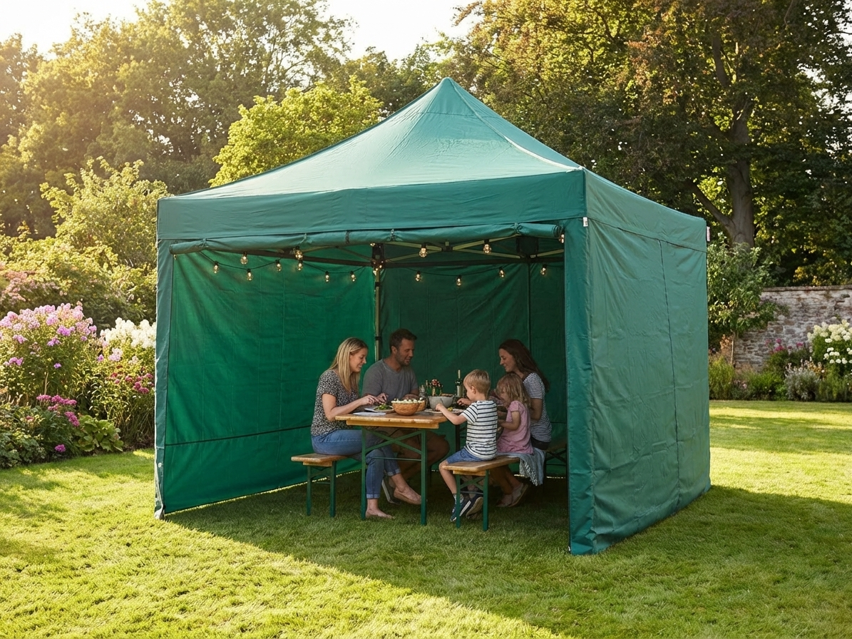Green pop-up gazebo 4x4m with aluminium frame for outdoor events