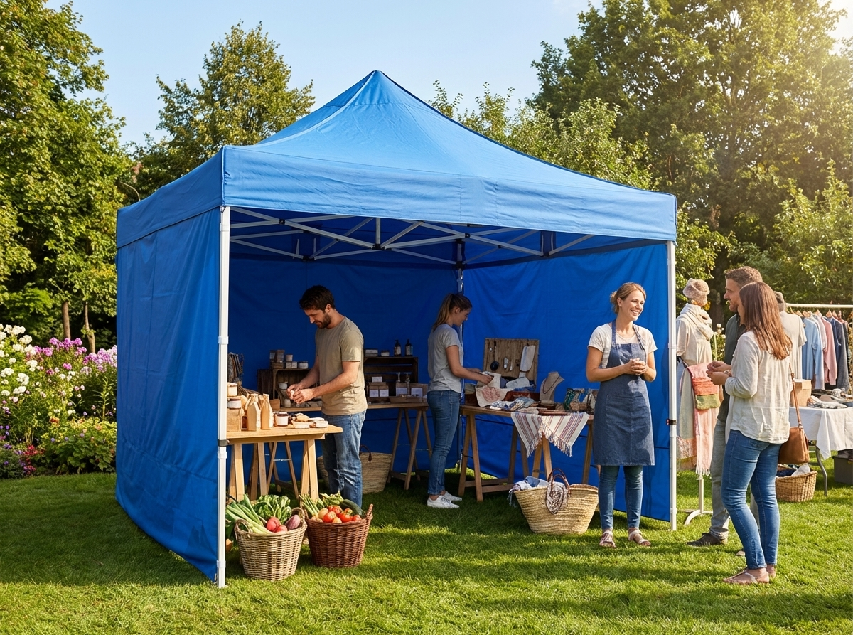 Blue pop-up gazebo with steel frame for outdoor events - product detail