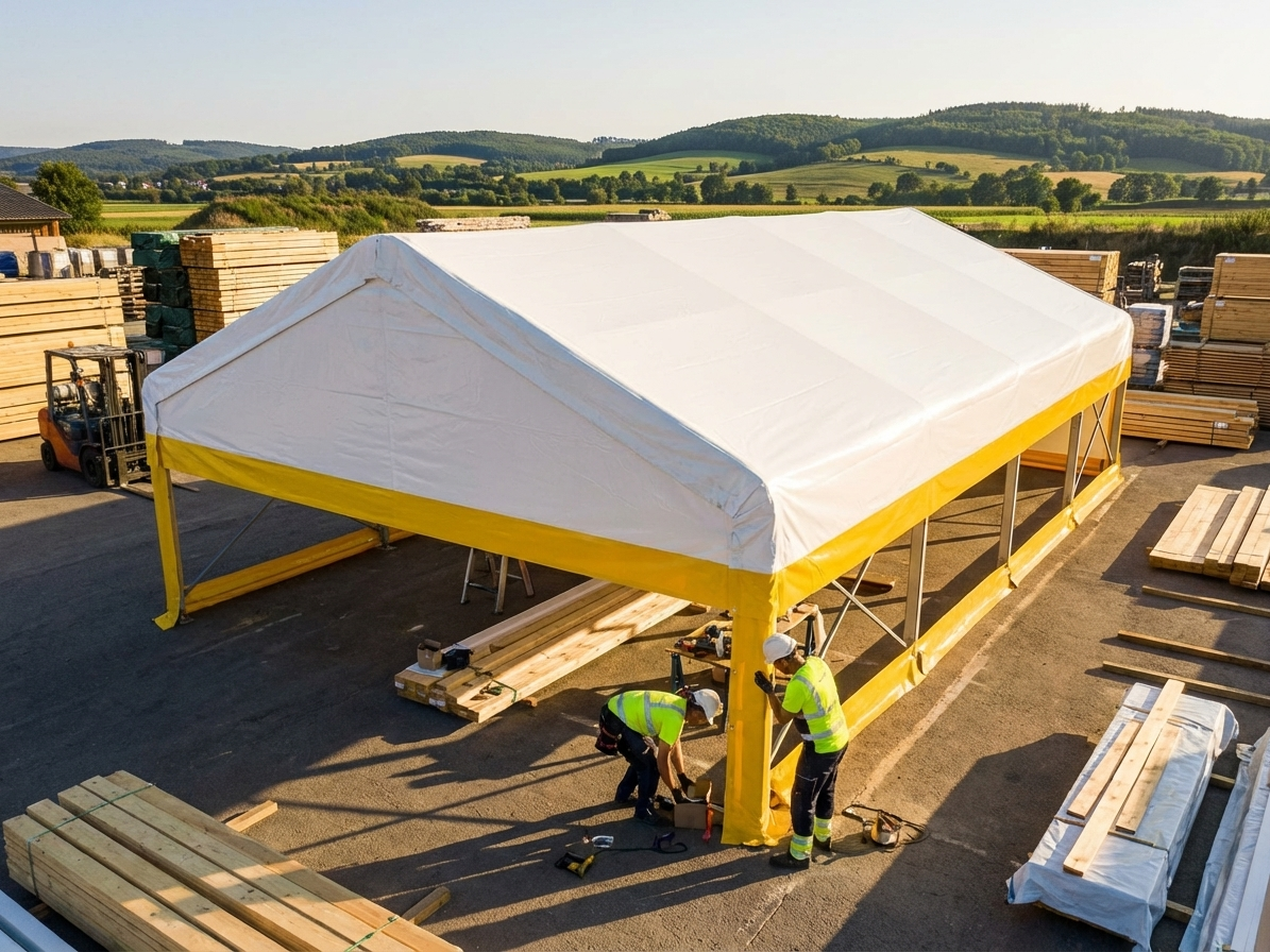 PVC roof cover in white and yellow for storage and work tents