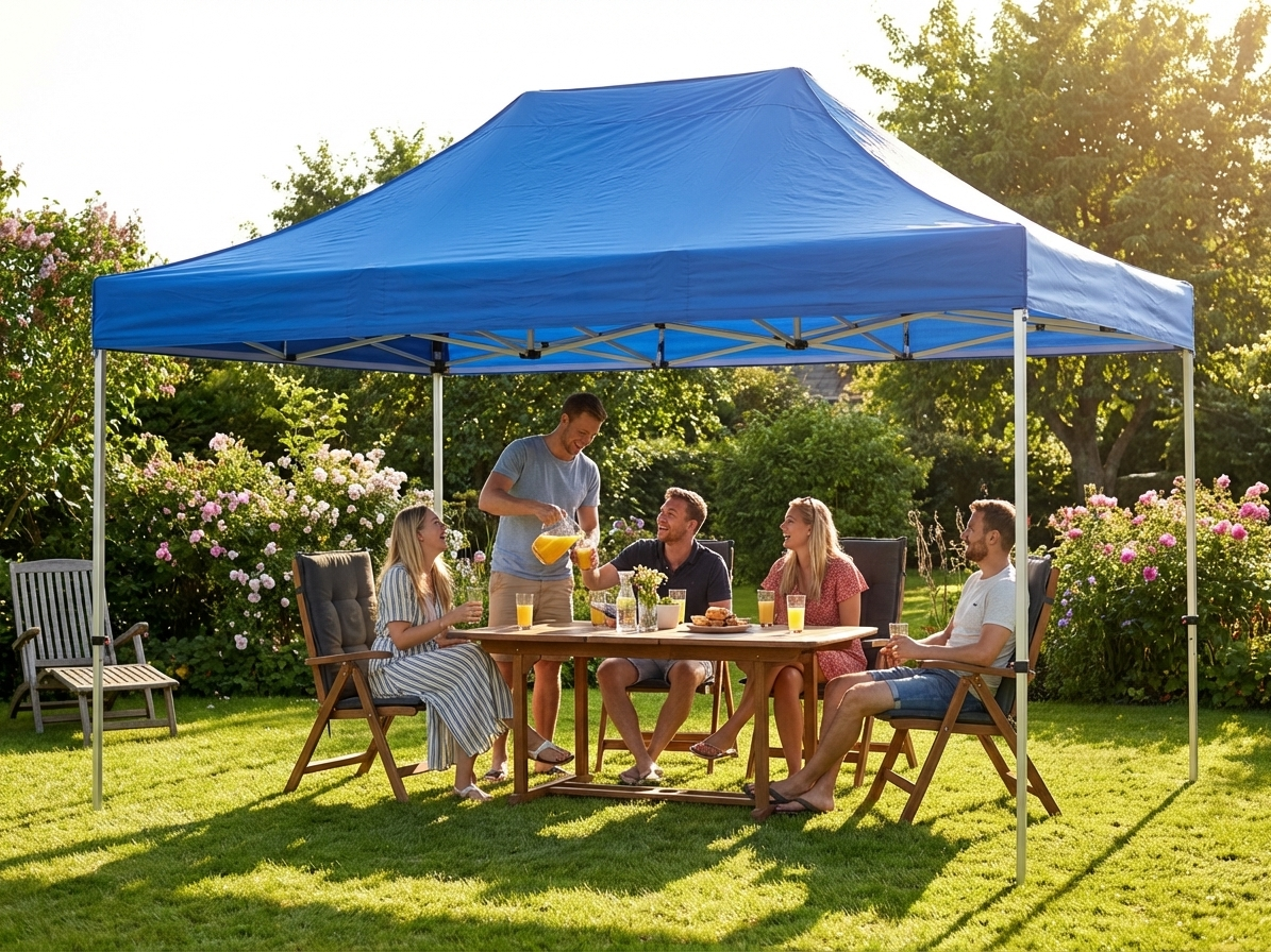 Pop up gazebo 3x4.5 m blue with steel frame for outdoor events
