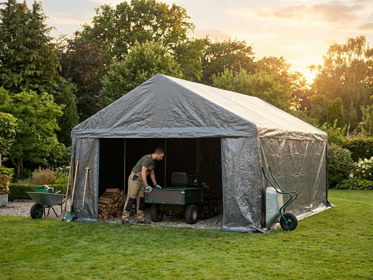 Grey storage tent 3x6 m, polyethylene and steel, outdoor use - view 3